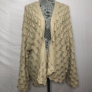 Cato Beige Open Front Scalloped Cardigan Size L (J)